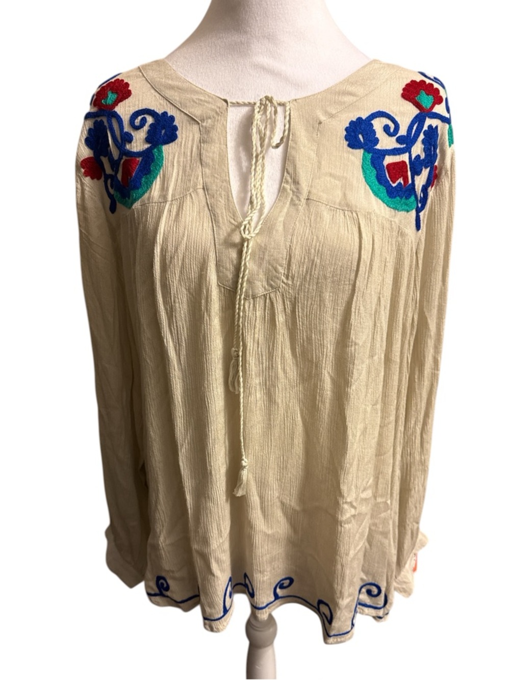 Beige-Taupe Embroidered Boho Peasant Top - Women